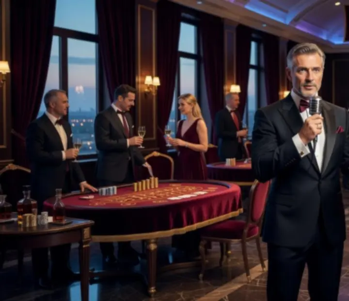 Elegancka sala eventowa z oświetleniem w klimacie kasynowym