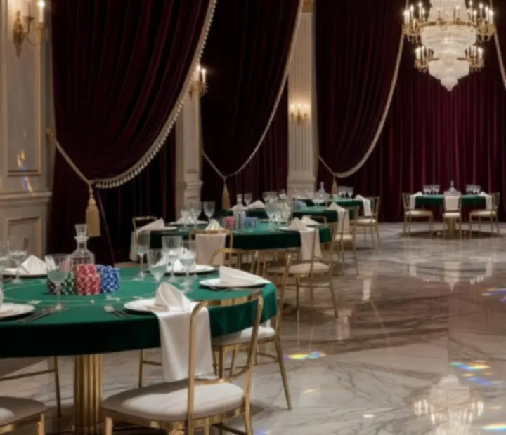 Elegancka sala eventowa z luksusowym oświetleniem przygotowana na wieczór kasynowy