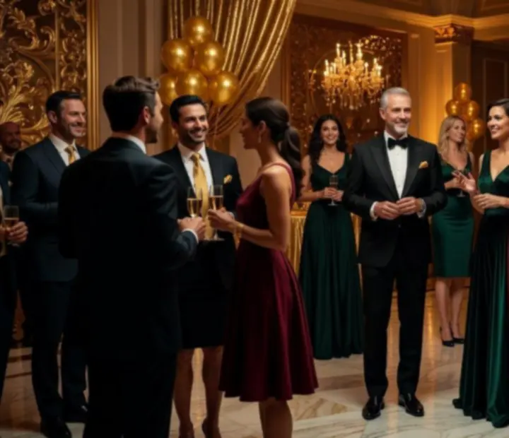 Atmosferyczna gala VIP z eleganckimi gośćmi i kinowym światłem